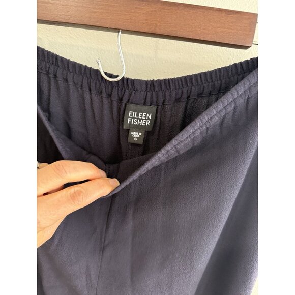 Womens Pants EILEEN FISHER navy rayon stretch elastic waist pull on Wide Small S - Picture 3 of 5
